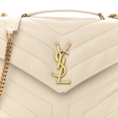 Saint Laurent Calfskin Y Quilted Monogram Small Loulou Chain Satchel Blanc Vintage 8 of 13