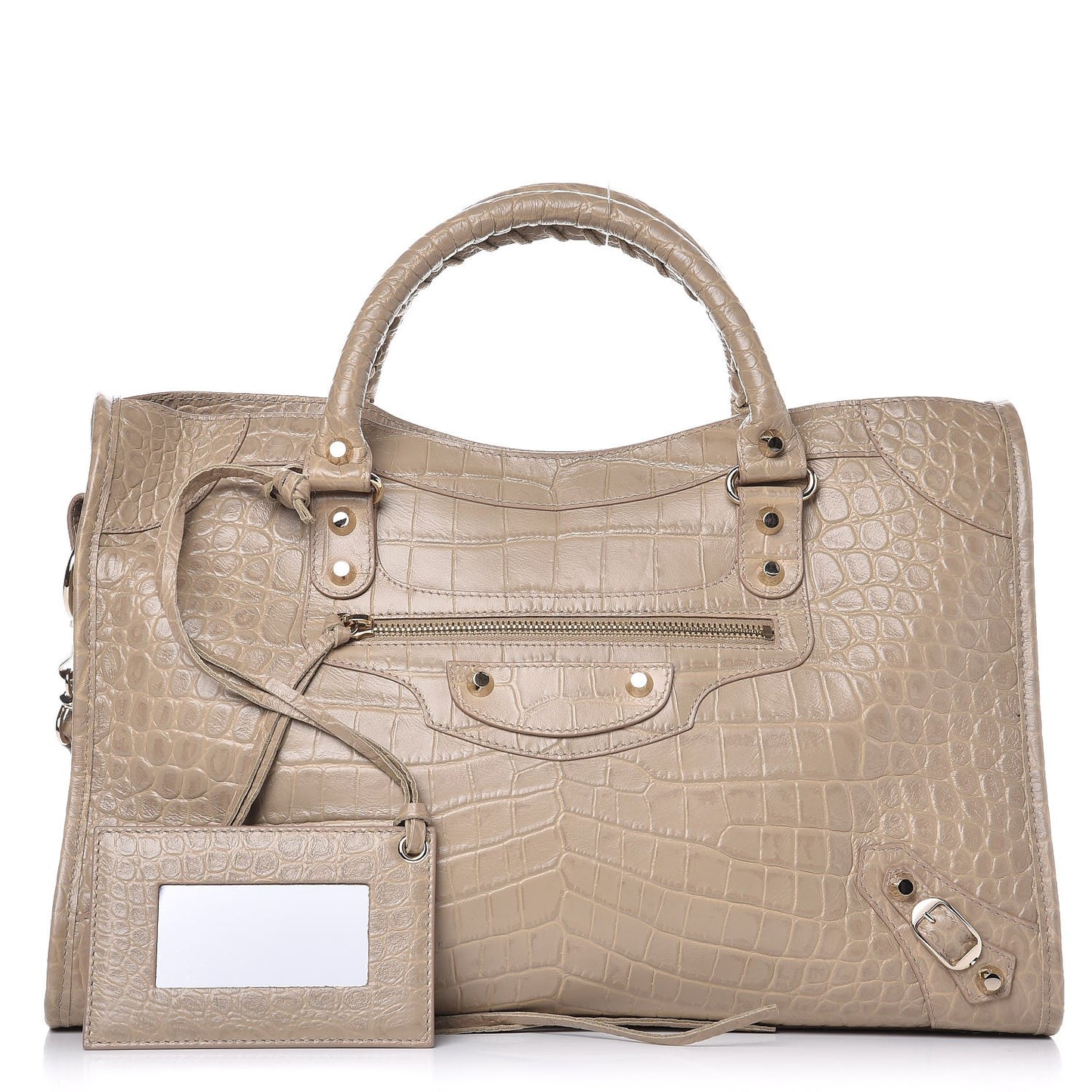 Calfskin Crocodile Embossed Classic Gold Hardware City Beige Latte