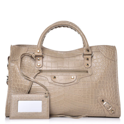 Balenciaga Calfskin Crocodile Embossed Classic Gold Hardware City Beige Latte 1 of 8