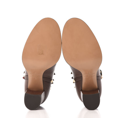 Valentino Garavani Pebbled Calfskin Rockstud Double Buckle 70mm Block Heel Ankle Boots 36 Light Brown 5 of 9