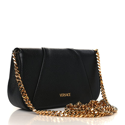 Versace Grainy Calfskin Virtus V Mini Wallet Chain Crossbody Black 3 of 8