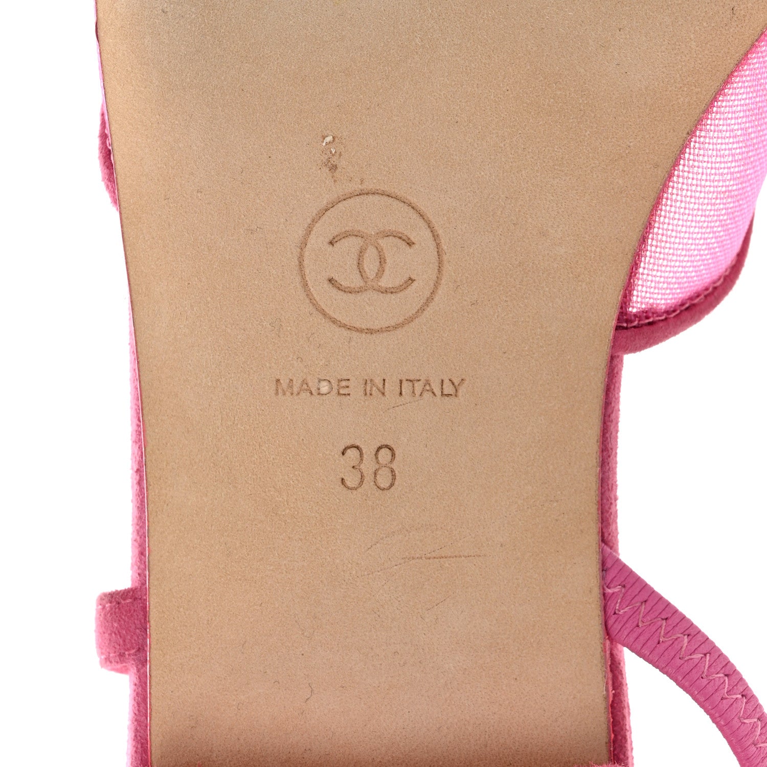 Chanel Mesh Suede Kidskin Cap Toe CC Slingback Flat 38 Pink 7 of 7