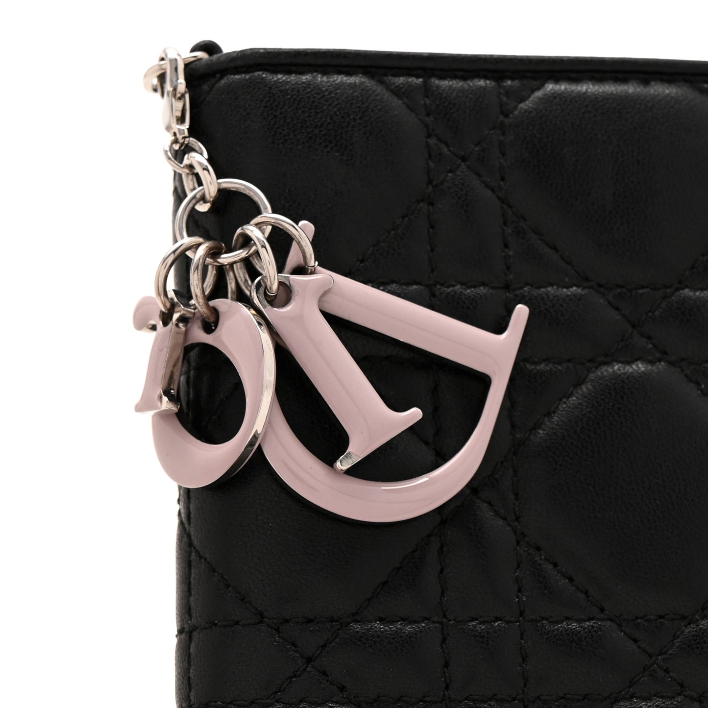 Lambskin Cannage Bi-Color Lady Dior Flap Card Holder Black Mauve Pink