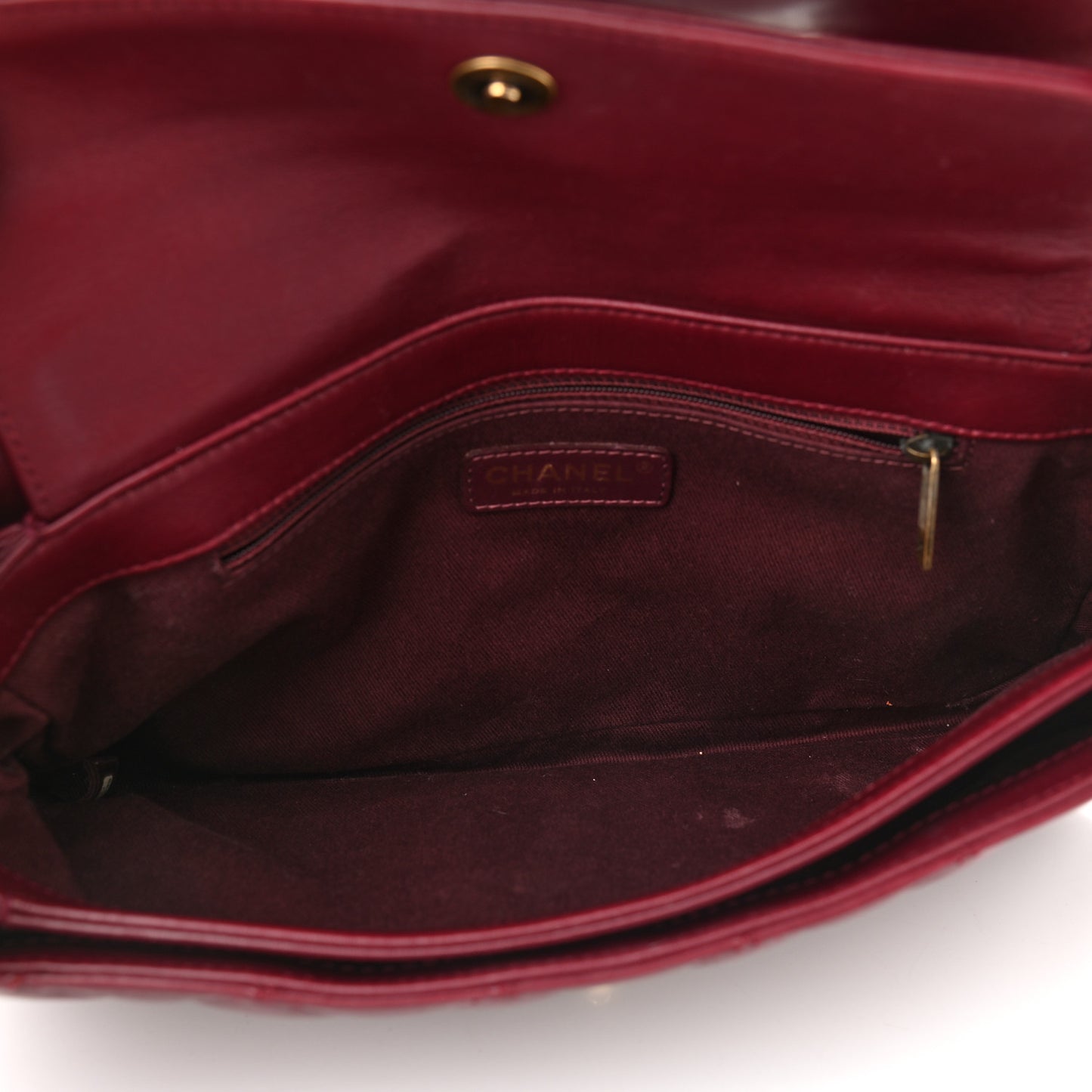 Calfskin Quilted Large Perfect Edge Flap Burgundy
