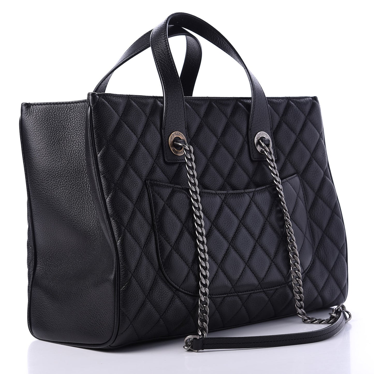 Caviar Quilted Large Casual Pocket Tote Black