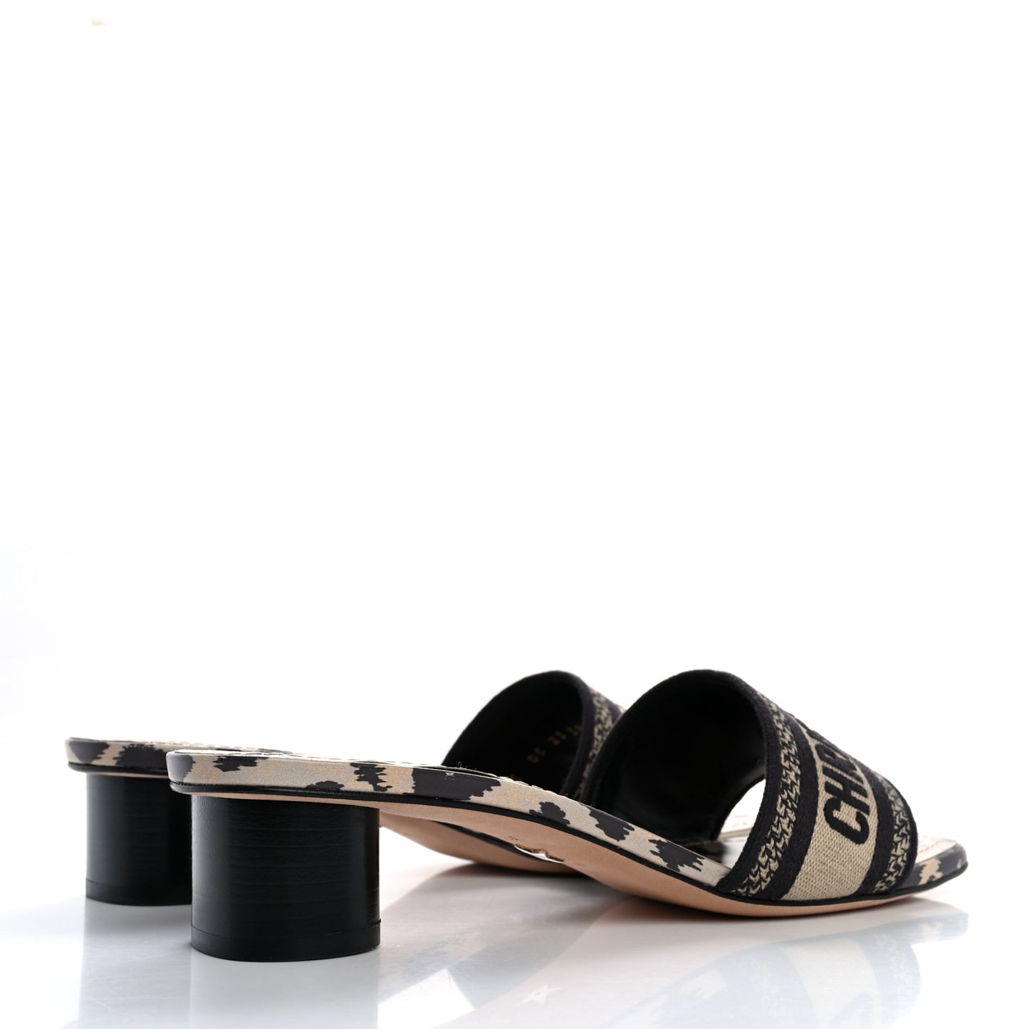 Cotton Embroidered Leopard Dway 40mm Slide Sandals 39.5 Black Beige