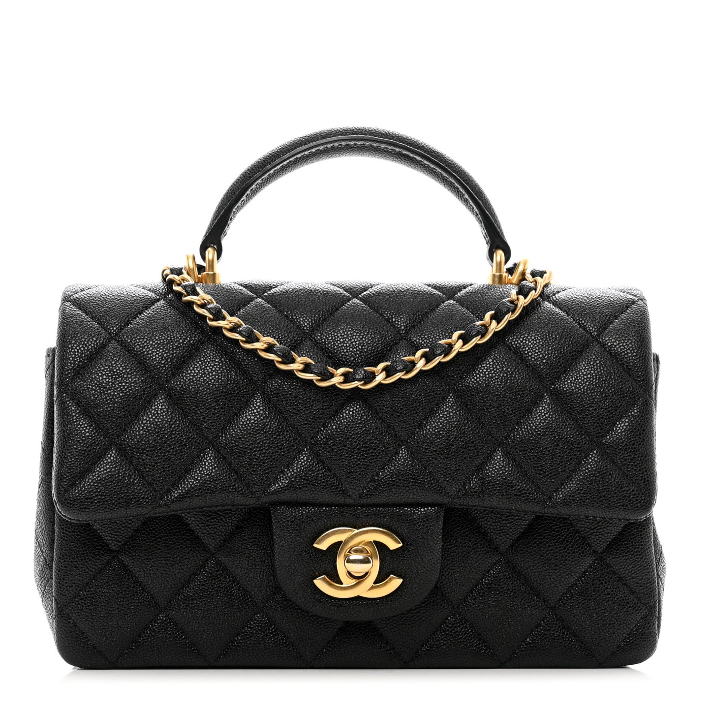 Caviar Quilted Mini Top Handle Rectangular Flap Black