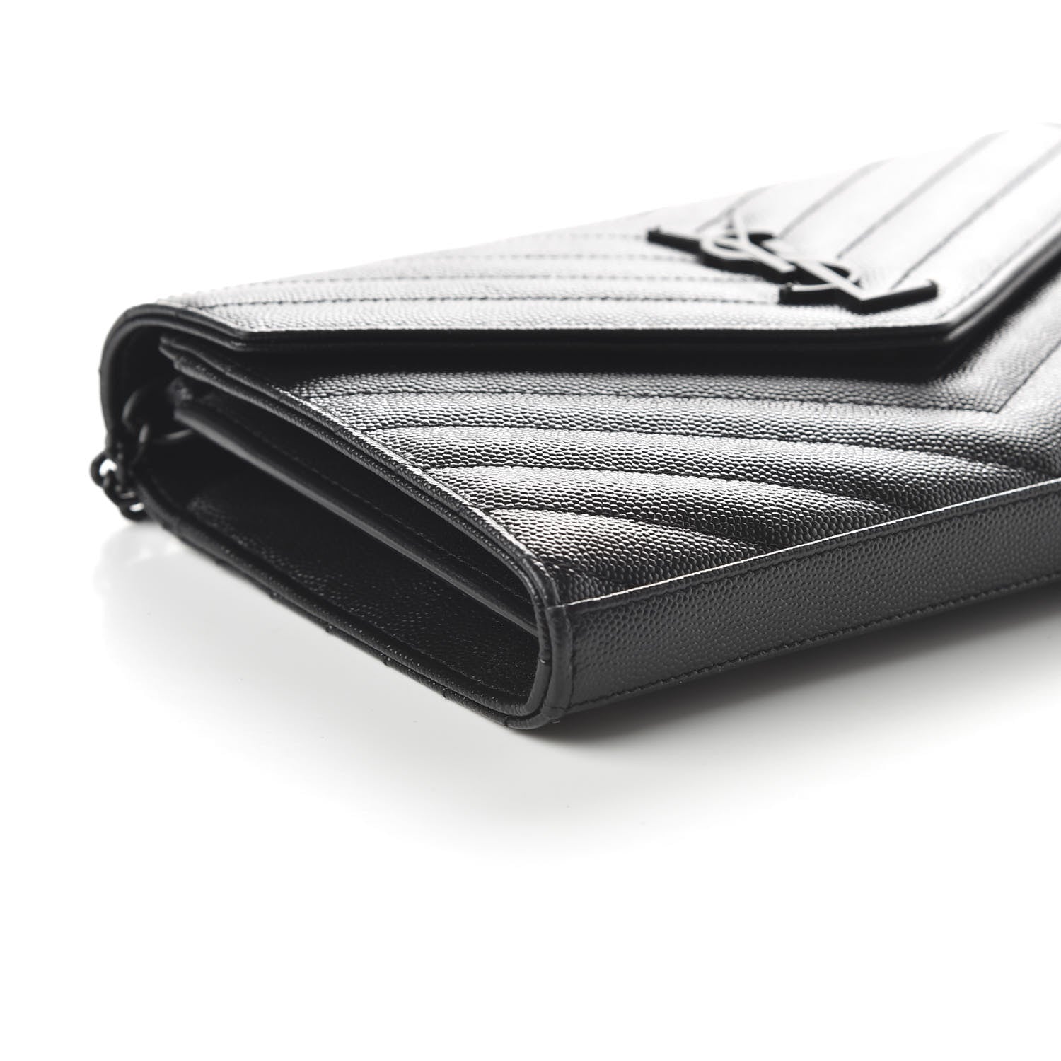 Saint Laurent Grain De Poudre Matelasse Chevron Monogram Chain Wallet Black 6 of 9