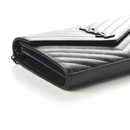 Saint Laurent Grain De Poudre Matelasse Chevron Monogram Chain Wallet Black 6 of 9