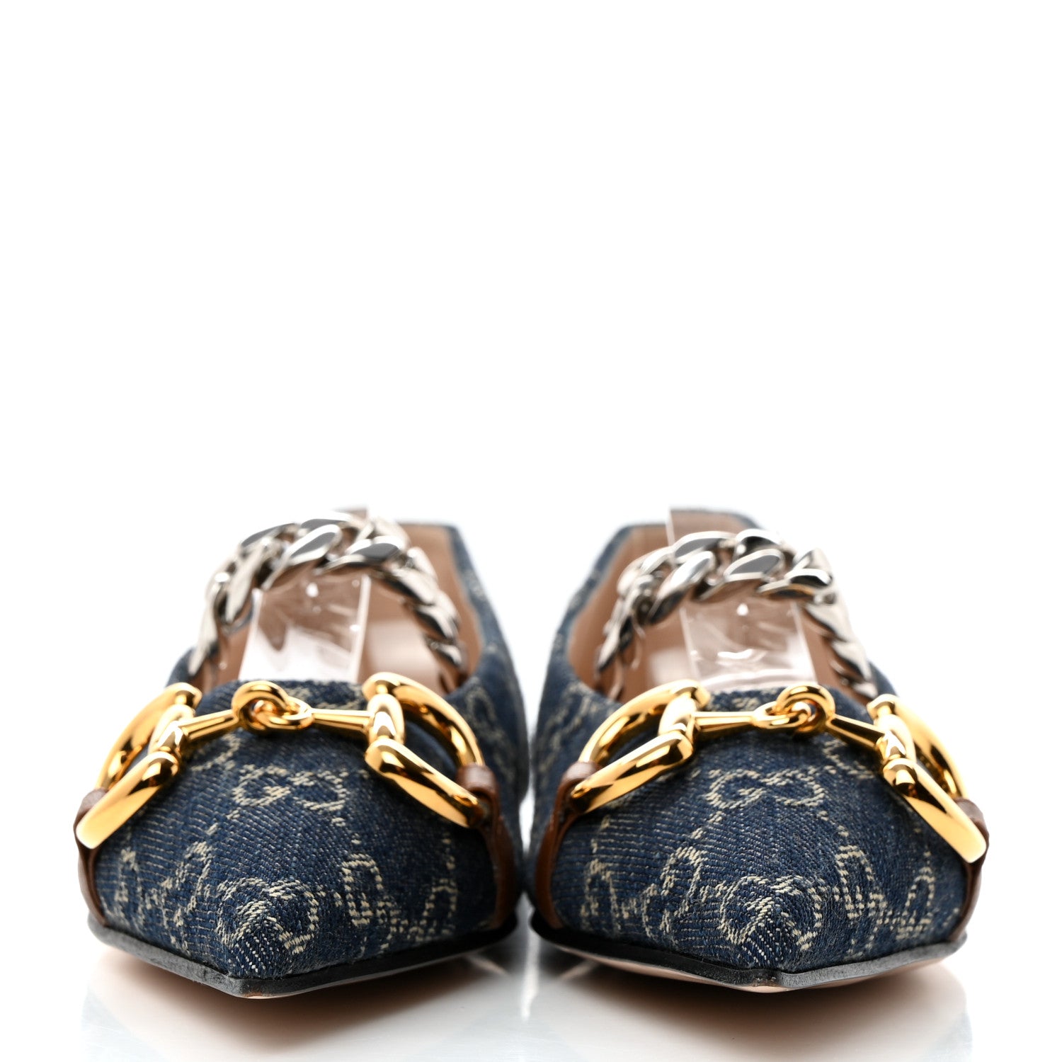 Gucci New Denim GG Monogram Nappa Deva Horsebit Chain Embellished Flats 35.5 Blue Tea Cuir Epilog 2 of 9