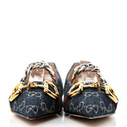 Gucci New Denim GG Monogram Nappa Deva Horsebit Chain Embellished Flats 35.5 Blue Tea Cuir Epilog 2 of 9