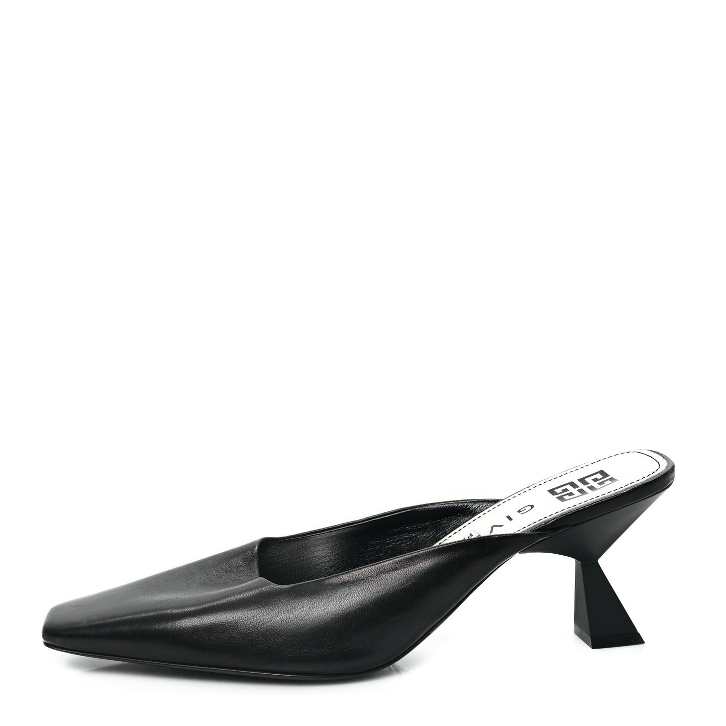 Calfskin Look Back Square Toe Mule Pumps 40.5 Black