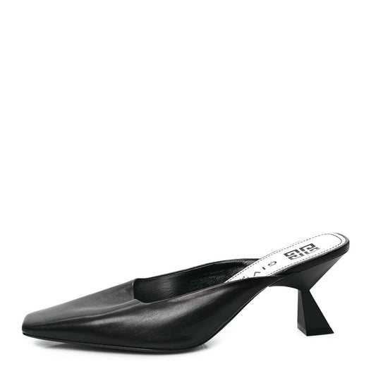 Calfskin Look Back Square Toe Mule Pumps 40.5 Black