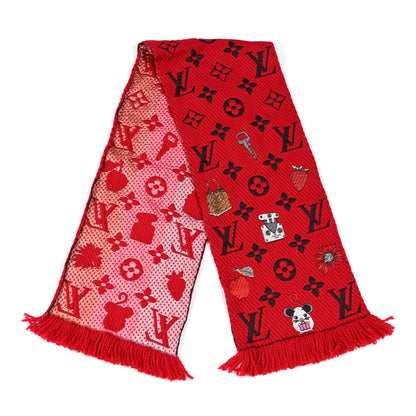 Louis Vuitton Wool Silk Logomania Vuittonite Scarf Red 2 of 6