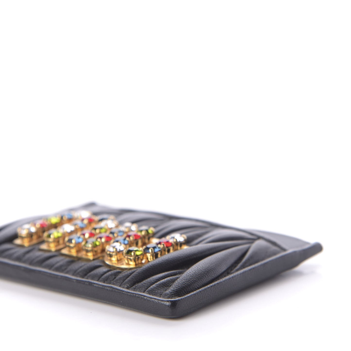Nappa Matelasse Crystal Miu Card Case Black