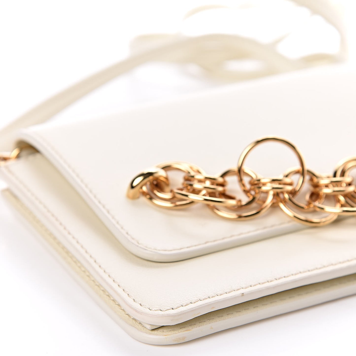 Calfskin Drew Bijou Clutch Natural White