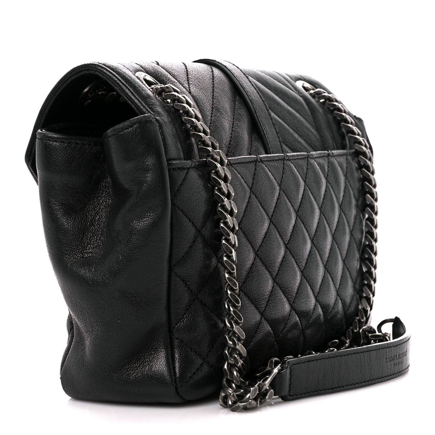 Sheepskin Tri-Quilt Monogram Medium College Bag Black Black