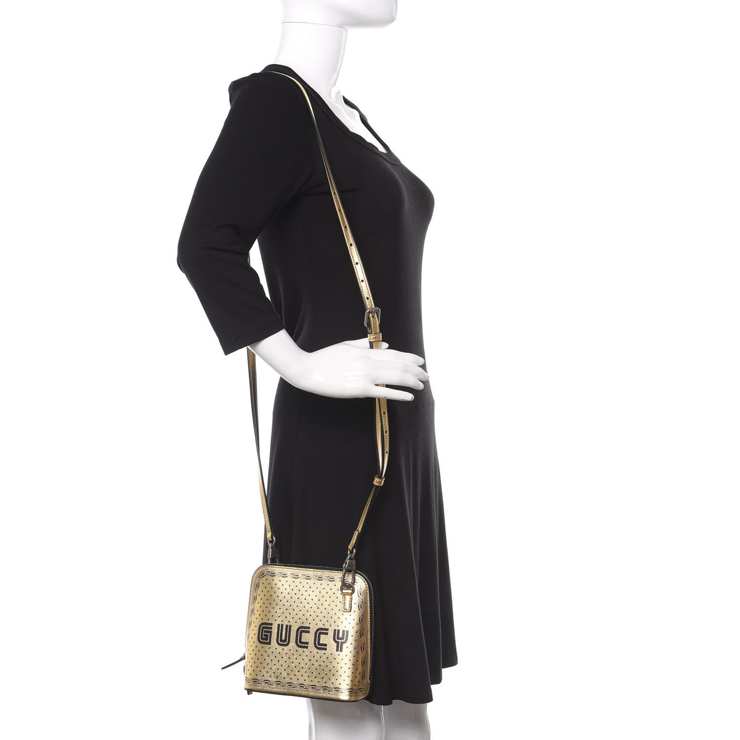 X SEGA Calfskin GUCCY Stars Mini Dome Shoulder Bag Gold