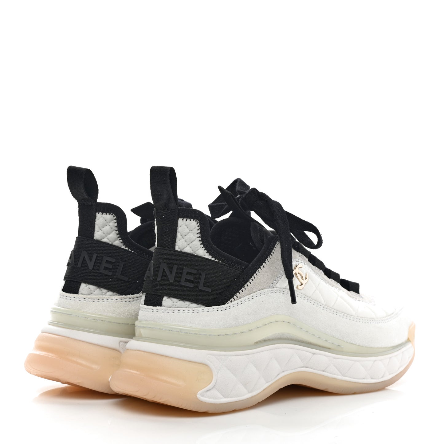 Fabric Suede Calfskin CC Sneakers 35.5 White Ivory