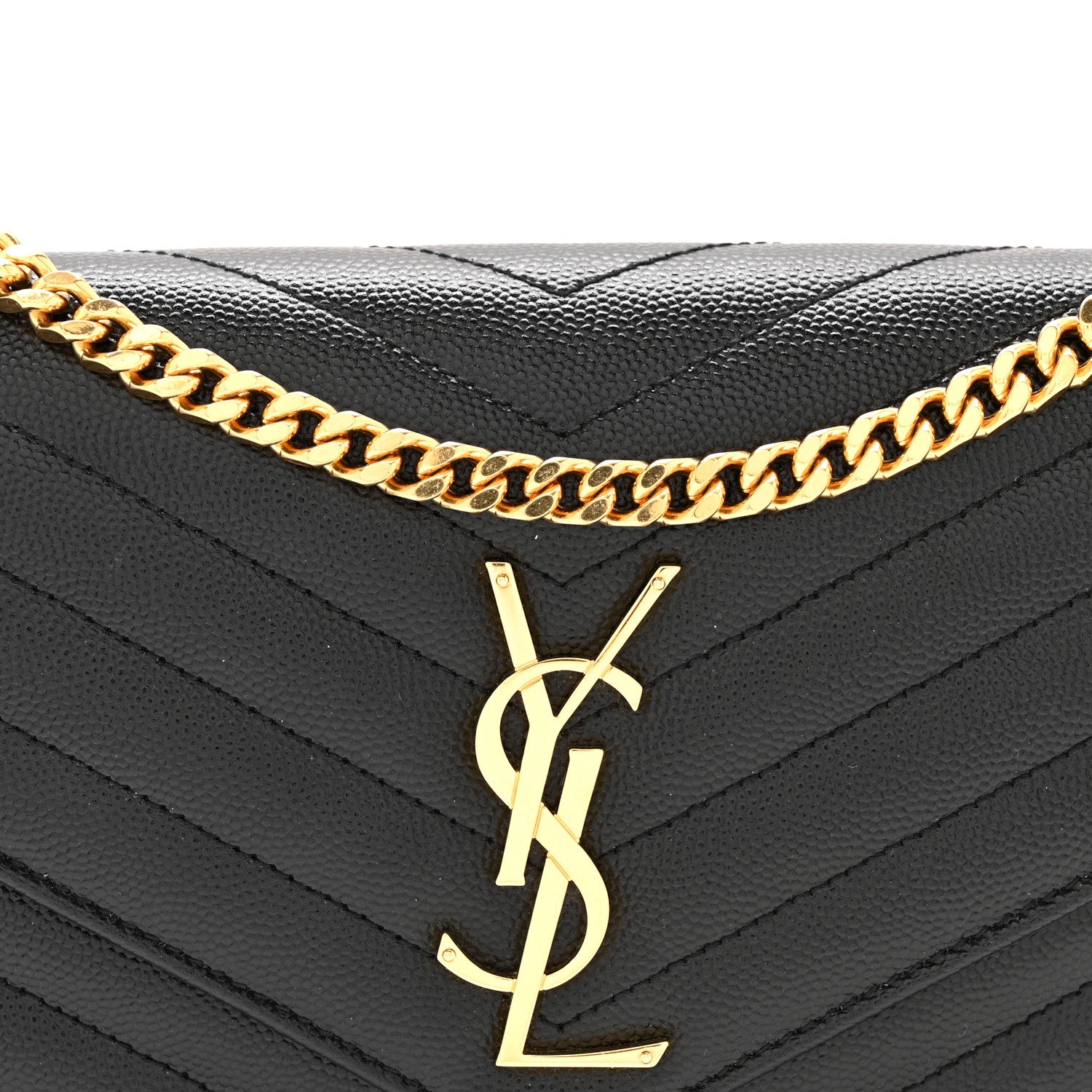 Saint Laurent Grain De Poudre Matelasse Chevron Monogram Chain Wallet Black 8 of 11
