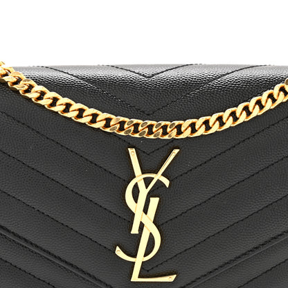 Saint Laurent Grain De Poudre Matelasse Chevron Monogram Chain Wallet Black 8 of 11