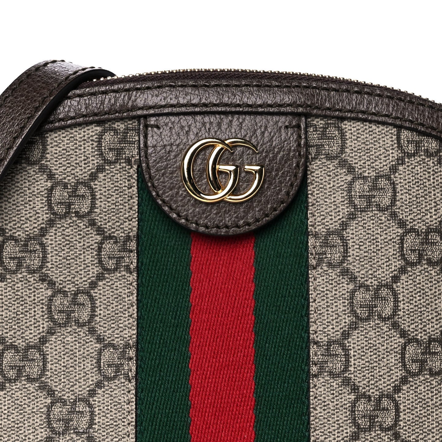 GG Supreme Monogram Textured Dollar Calfskin Web Small Ophidia Dome Shoulder Bag Beige Ebony New Acero