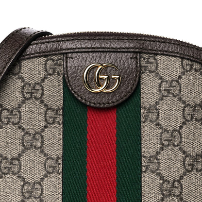 Gucci GG Supreme Monogram Textured Dollar Calfskin Web Small Ophidia Dome Shoulder Bag Beige Ebony New Acero 8 of 13