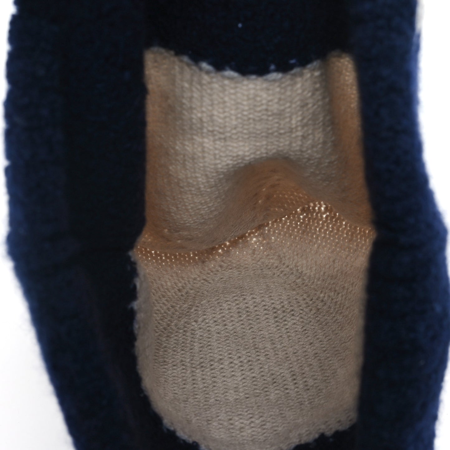 Wool Cashmere Silk CC Beanie Hat Beige Navy Blue