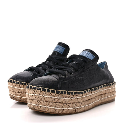 Prada Calfskin Espadrille 45mm Platform Sneakers 38.5 Black 3 of 8