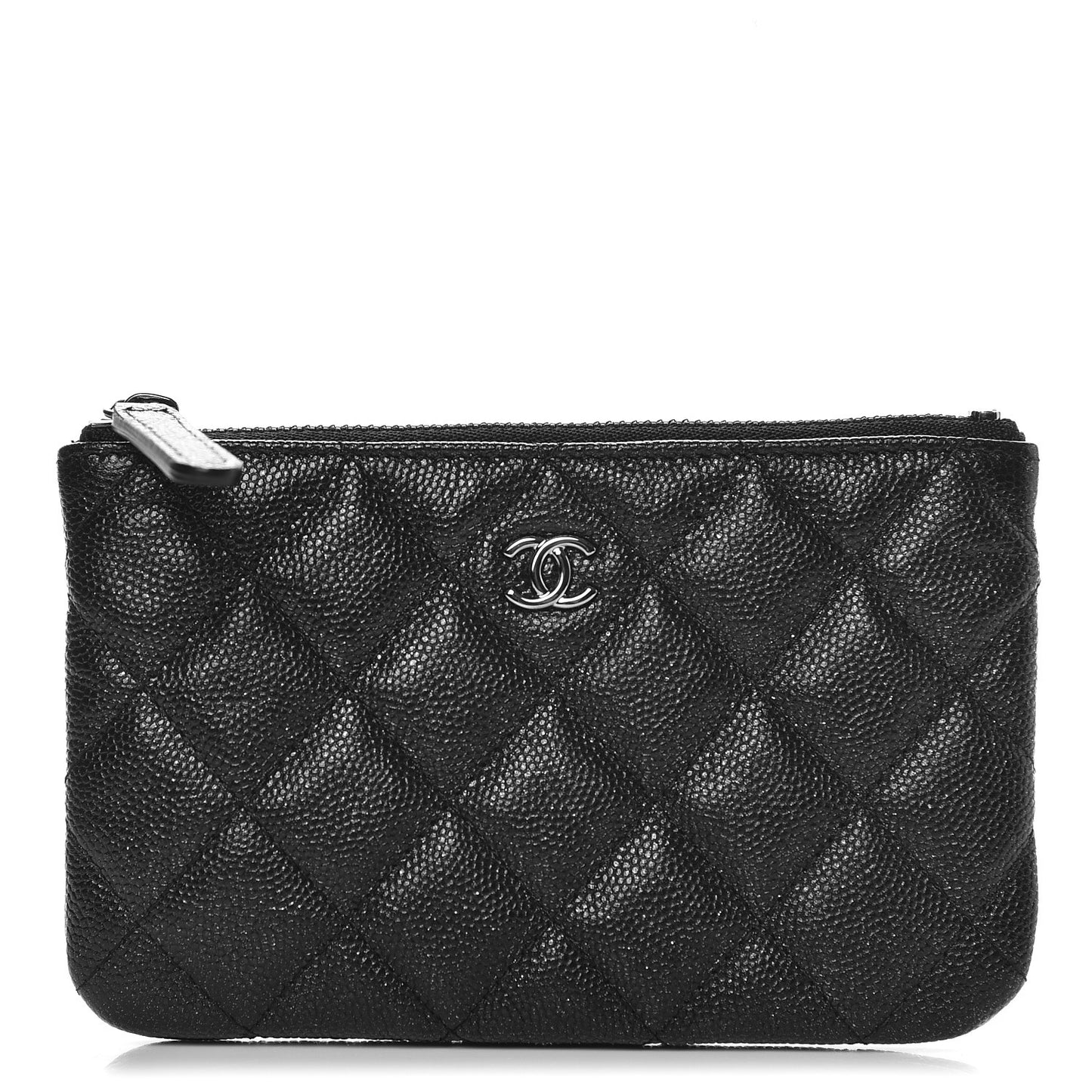 Iridescent Caviar Quilted Small Cosmetic Case Black
