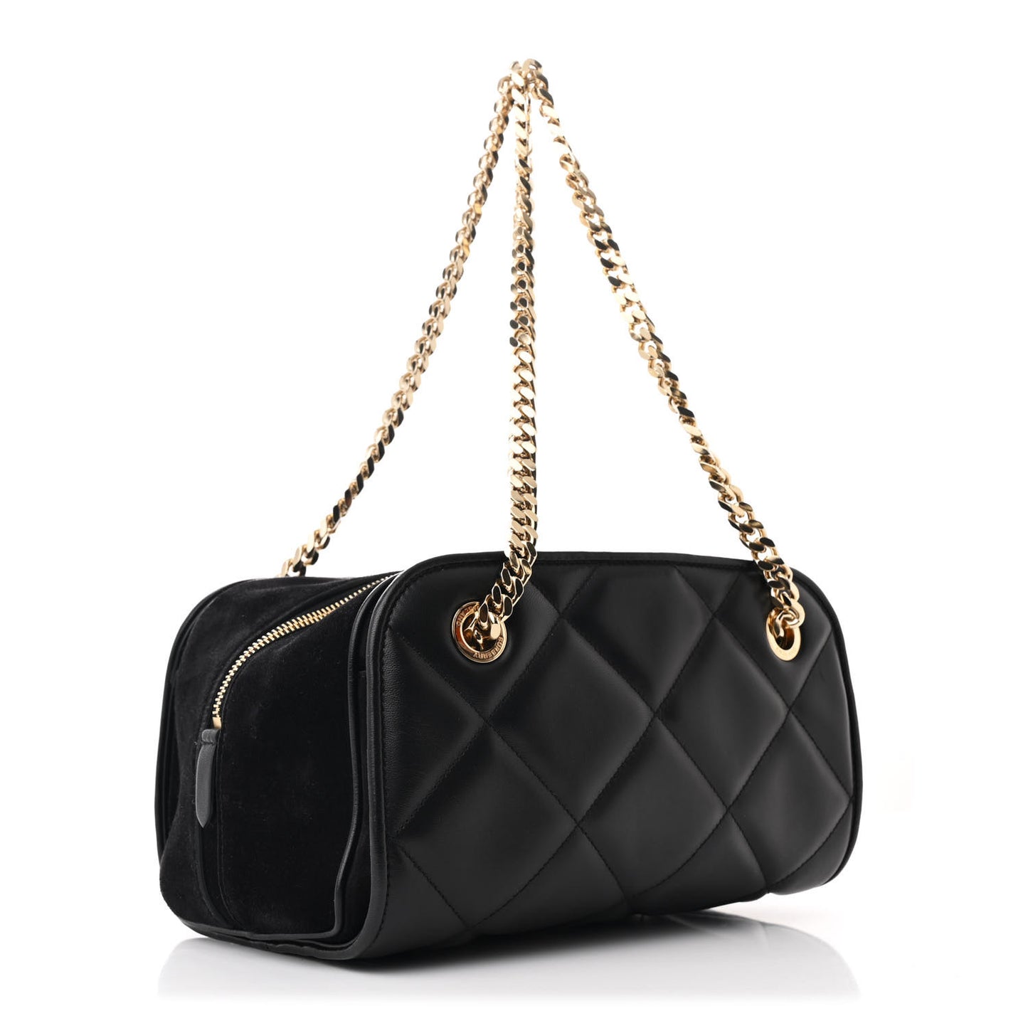 Lambskin Suede Quilted Small Double Cube Bag Black