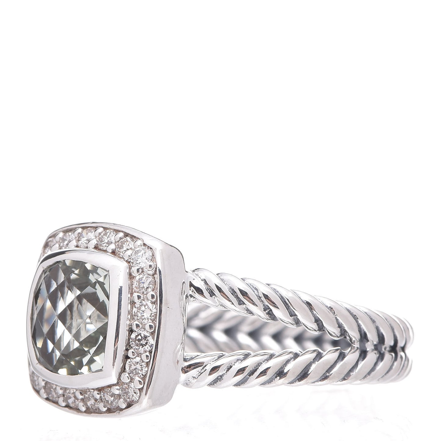 Sterling Silver Diamond Prasiolite 7mm Petite Albion Ring 53 6