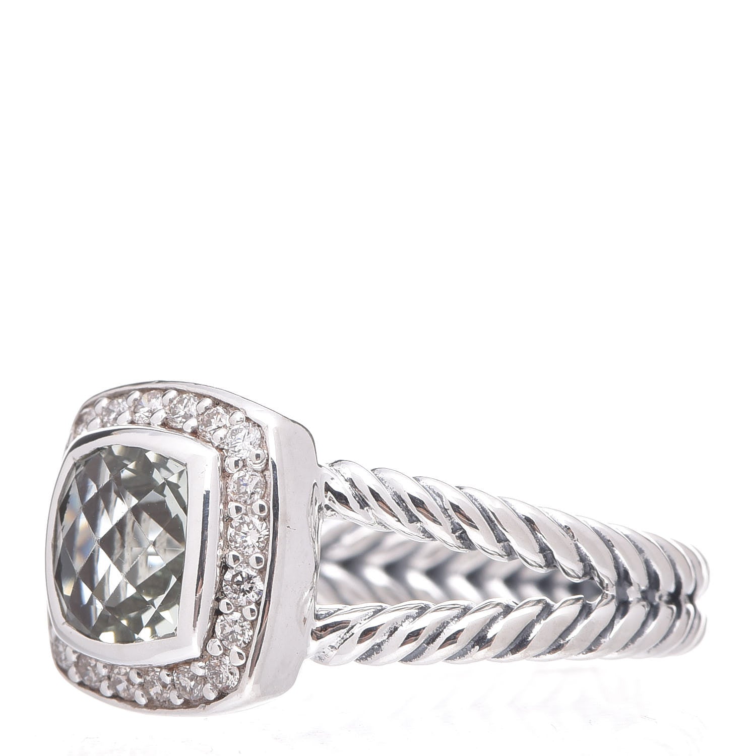 David Yurman Sterling Silver Diamond Prasiolite 7mm Petite Albion Ring 53 6 3 of 5