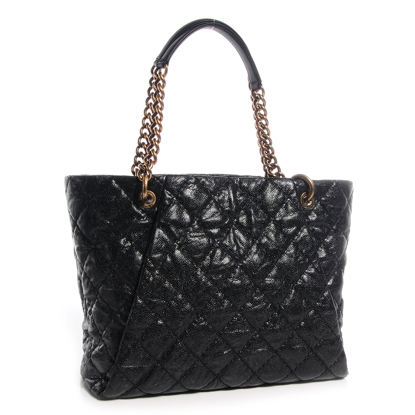 Glazed Caviar Large Coco Pleats Tote Black
