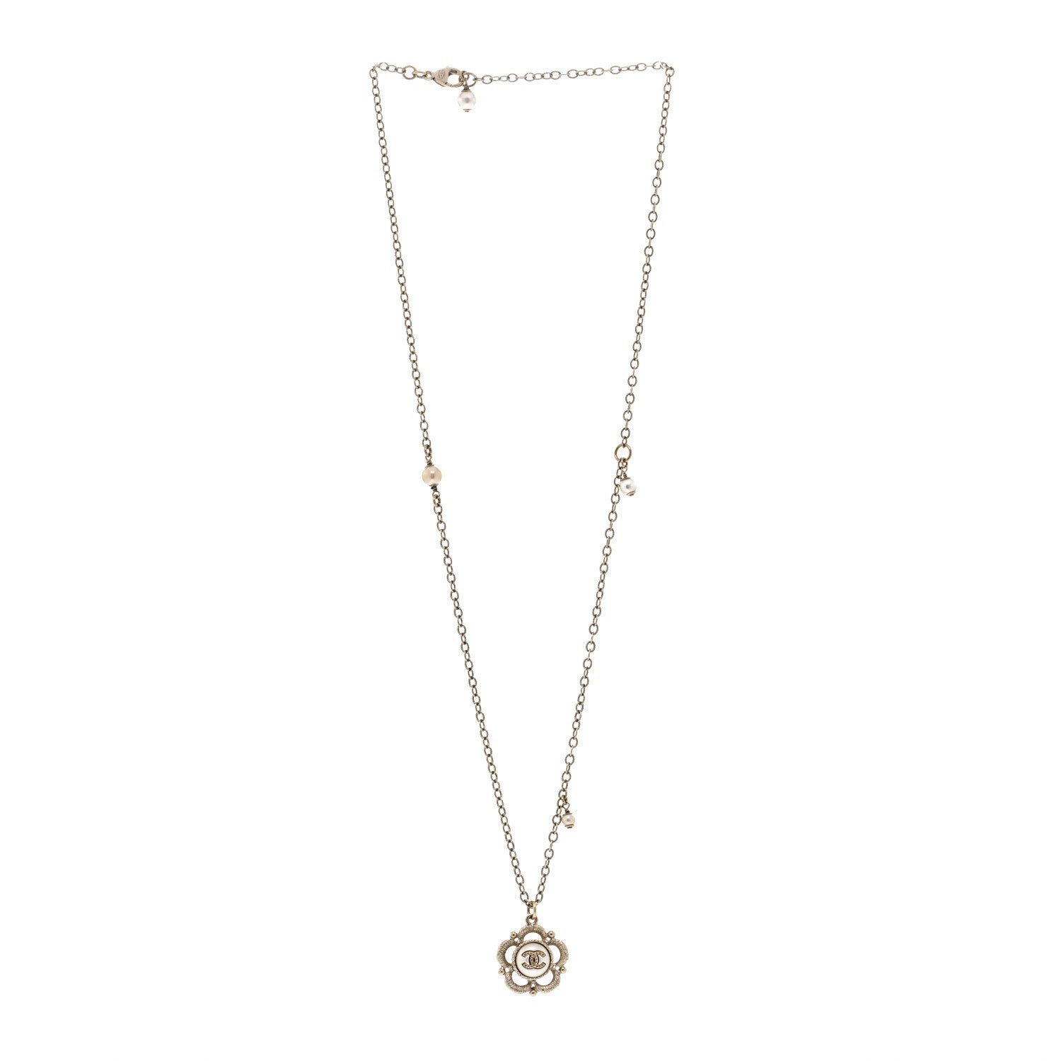 Chanel Pearl Crystal CC Pendant Necklace Gold 3 of 5