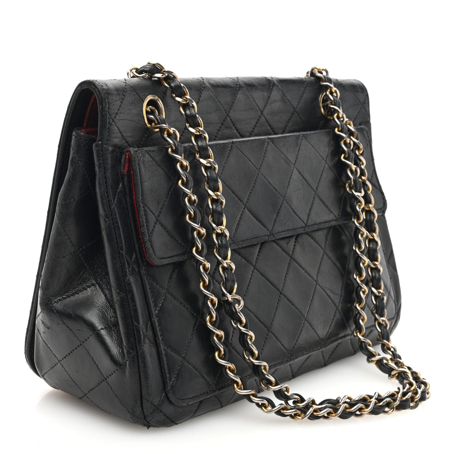 Lambskin Quilted Medium Double Pocket Flap Black