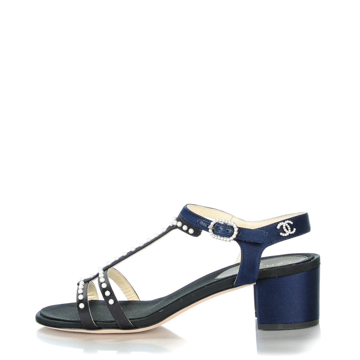 Satin Pearl Sandals 37.5 Black Navy