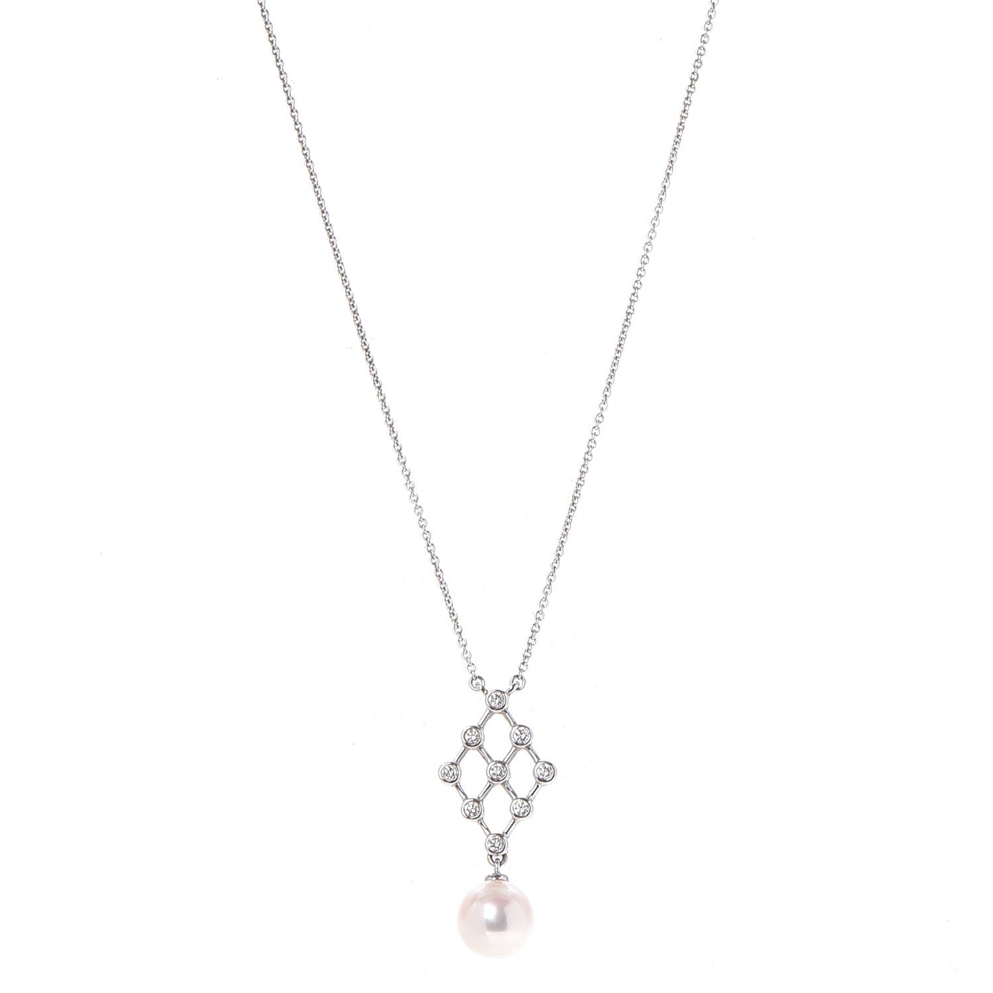 18K White Gold Diamond Akoya Pearl 8mm Pendant Necklace