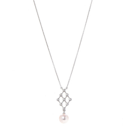 Mikimoto 18K White Gold Diamond Akoya Pearl 8mm Pendant Necklace 1 of 6