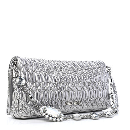 Miu Miu Metallic Nappa Matelasse Crystal Flap Clutch Cromo 2 of 4
