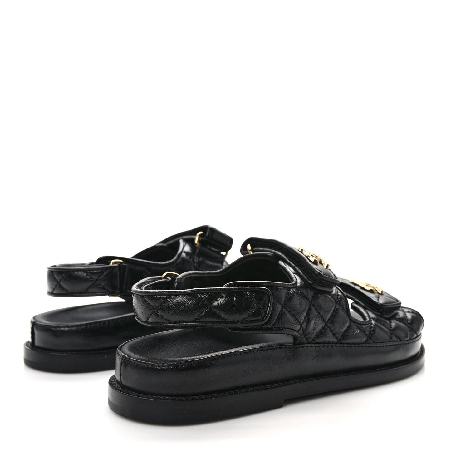 Lambskin Lambskin Quilted Velcro Dad Sandals 37 Black