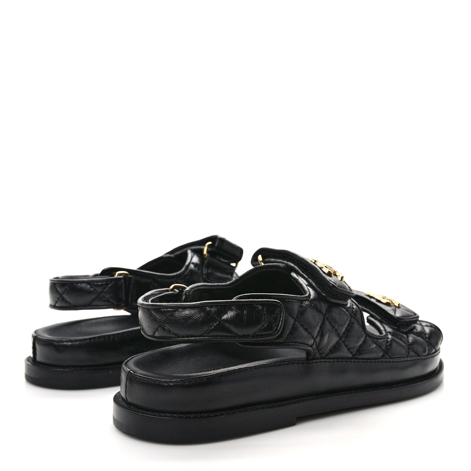 Chanel Lambskin Lambskin Quilted Velcro Dad Sandals 37 Black 4 of 8