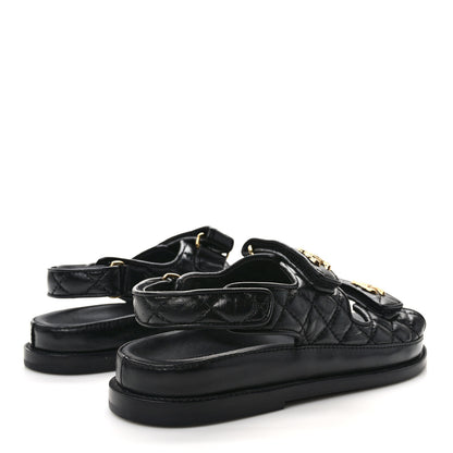 Chanel Lambskin Lambskin Quilted Velcro Dad Sandals 37 Black 4 of 8