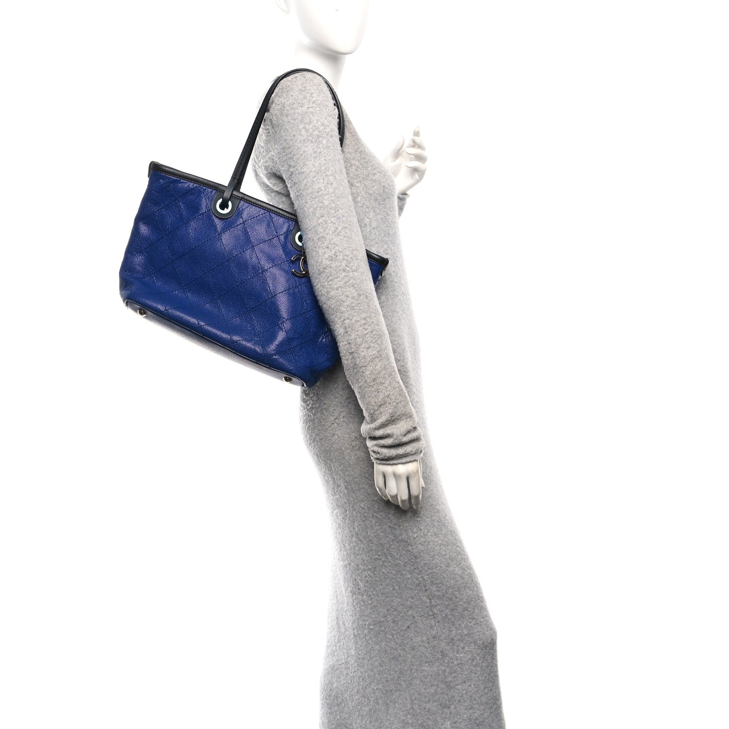 Grained Calfskin Shopping Fever Tote Blue