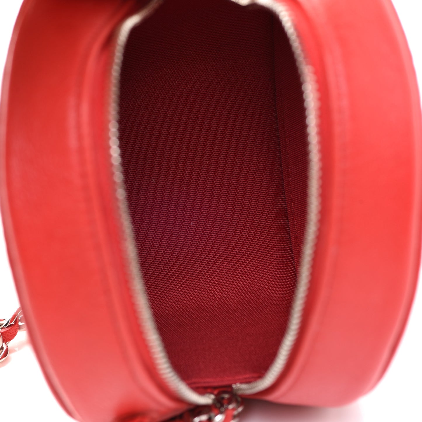Lambskin Camellia Quilted Round Clutch With Chain Red