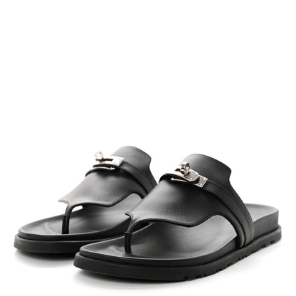 Hermes Calfskin Womens Empire Sandals 38 Black 3 of 9