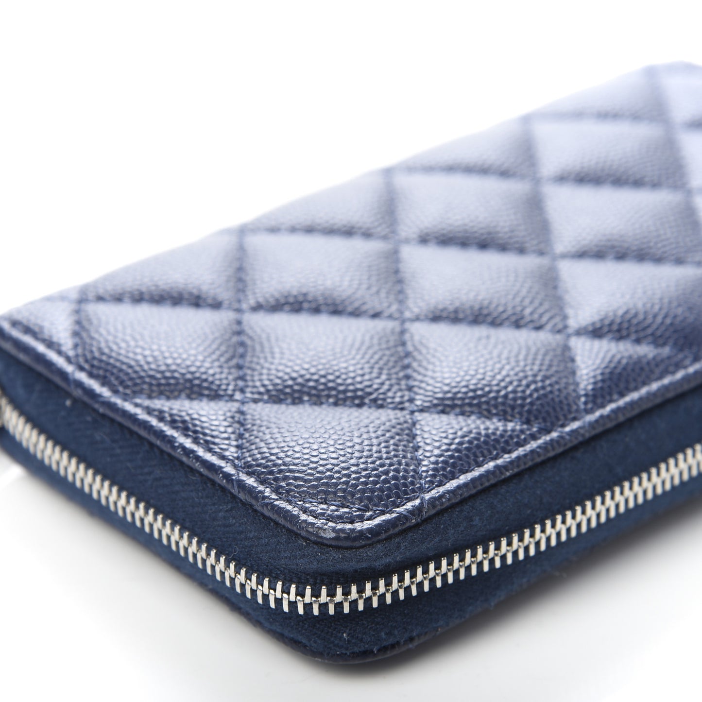 Caviar Quilted Small Zip Around Wallet Navy