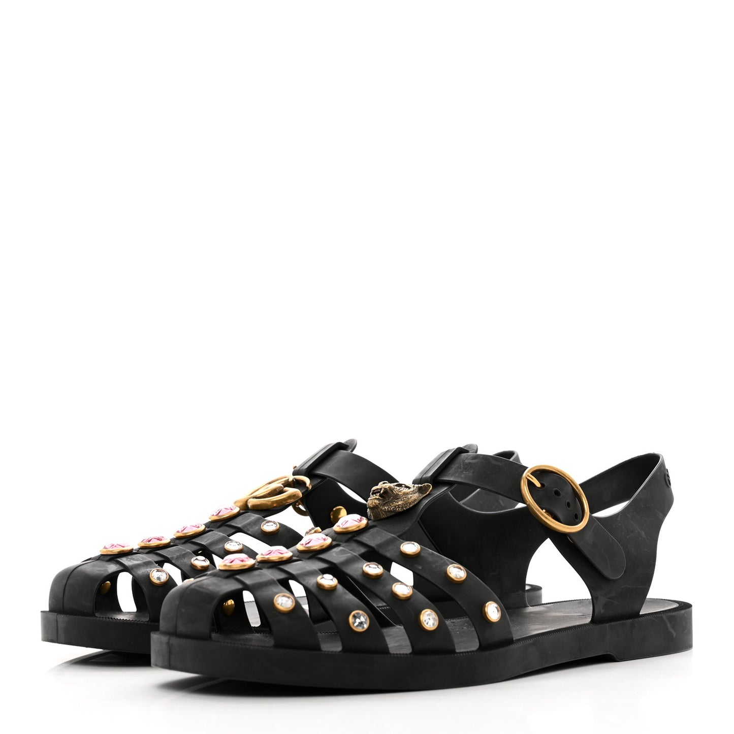 Rubber Crystal Womens Buckle Strap Sandals 40 Black
