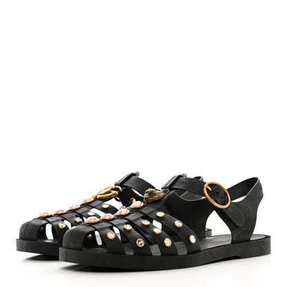 Gucci Rubber Crystal Womens Buckle Strap Sandals 40 Black 3 of 8
