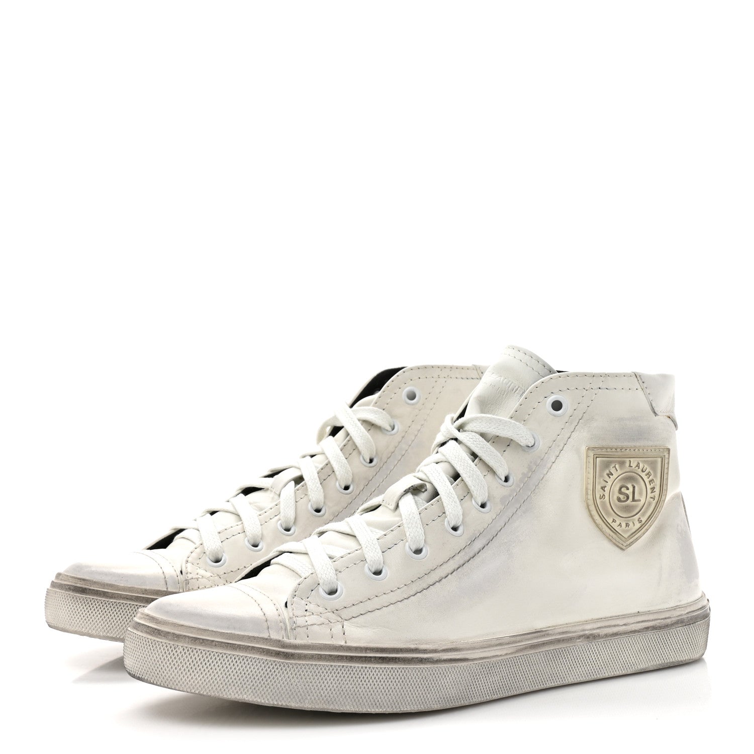 Saint Laurent Distressed Calfskin Bedford Logo-Appliqued Hightop